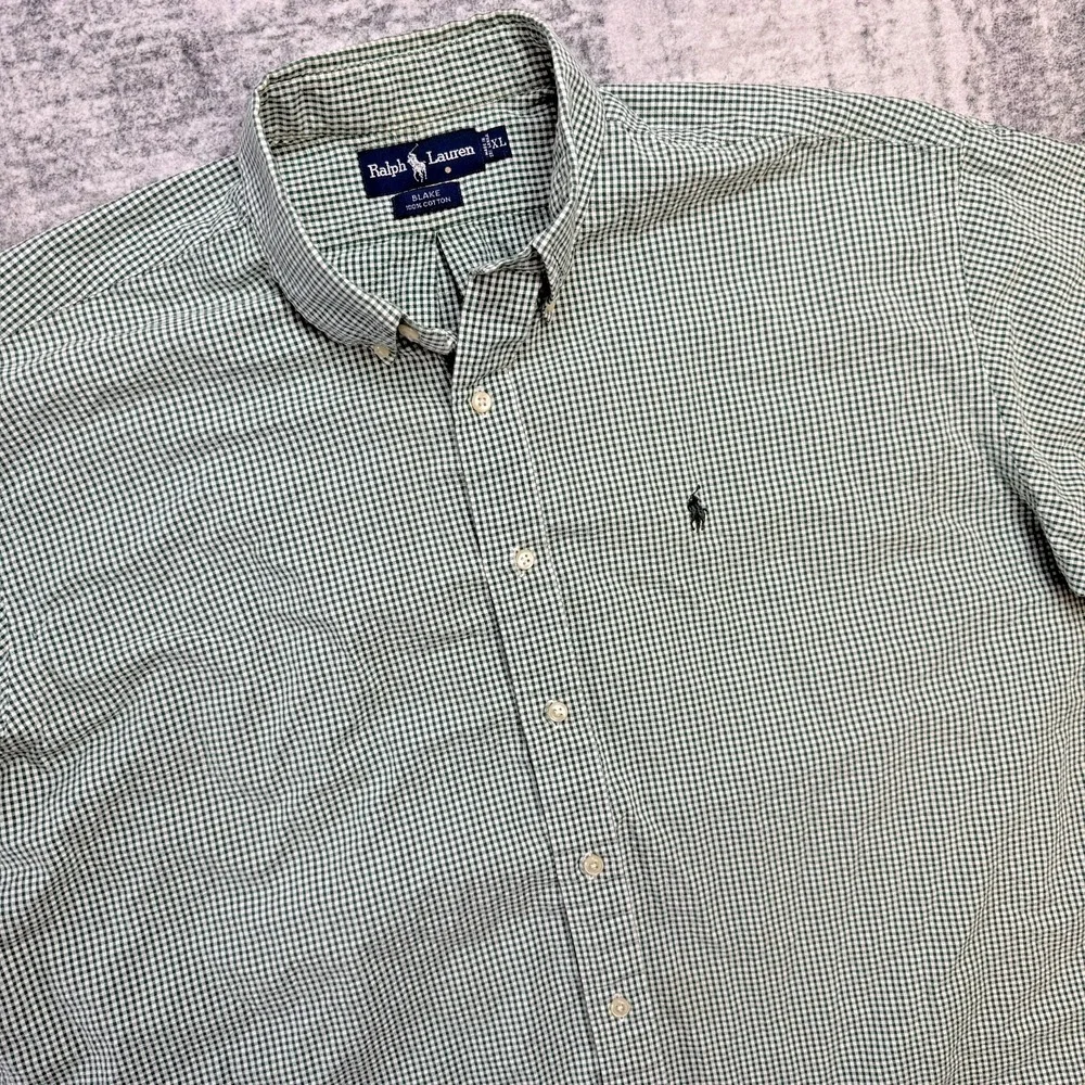 VTG Polo Ralph Lauren Shirt Mens XL‎ Green Gingham Check Seersucker Blake Preppy